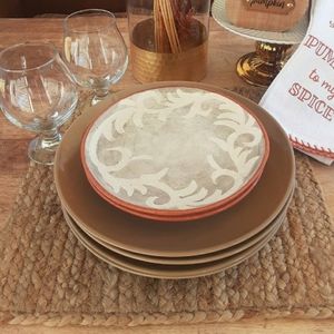 Set of 4 Toasted Marshmallow Brown Stoneware Dinner Plates